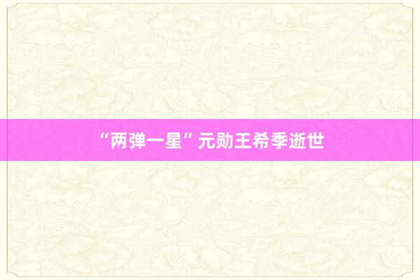 “两弹一星”元勋王希季逝世