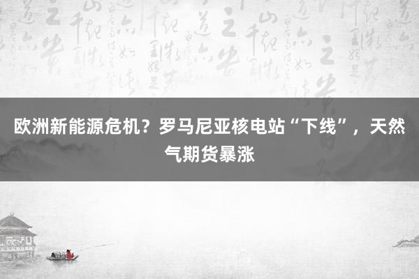 欧洲新能源危机？罗马尼亚核电站“下线”，天然气期货暴涨