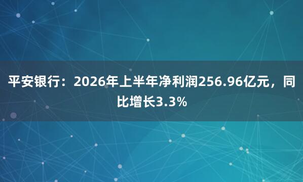 平安银行：2026年上半年净利润256.96亿元，同比增长3.3%