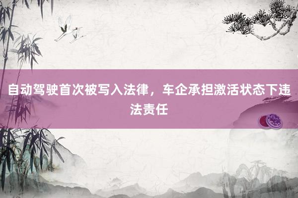 自动驾驶首次被写入法律,车企承担激活状态下违法责任