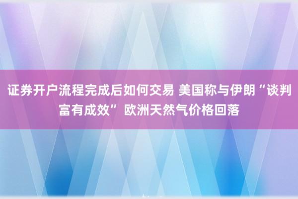 证券开户流程完成后如何交易 美国称与伊朗“谈判富有成效” 欧洲天然气价格回落