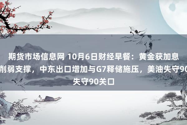 期货市场信息网 10月6日财经早餐：黄金获加息预期削弱支撑，中东出口增加与G7释储施压，美油失守90关口