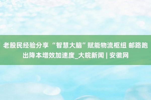 老股民经验分享 “智慧大脑”赋能物流枢纽 邮路跑出降本增效加速度_大皖新闻 | 安徽网